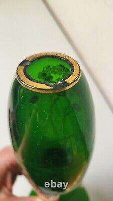St Louis Vase 1908 Art Deco Nouveau Vert doré Carl GOLDBERG à Haida (attribué à)