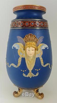 Striking Antique Mettlach Villeroy & Boch Art Nouveau Angel / Putti Vase 1897