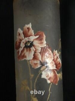 Sublime Ancien Vase Rouleau Émaillé Décor de Pavots MONTJOYE LEGRAS Art Nouveau