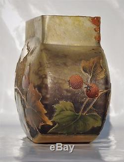 Sublime & Rare Vase Daum Nancy pâte de verre gravé à l'acide émaillé Art Nouveau
