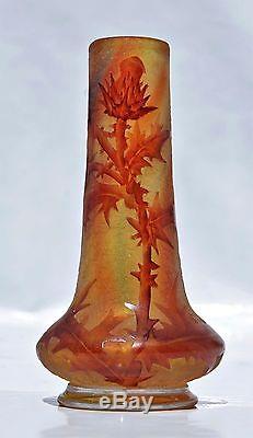 Sublime Vase Daum Nancy Chardons Pâte de Verre Gravé émaillé Granité Art Nouveau
