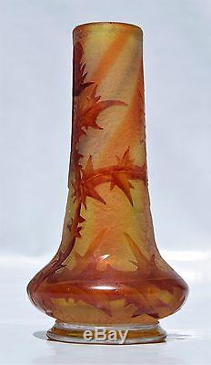Sublime Vase Daum Nancy Chardons Pâte de Verre Gravé émaillé Granité Art Nouveau
