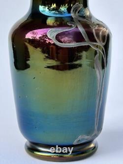 Sublime ancien VASE LOETZ Art Nouveau verre irisé fleur incrustation d'argent