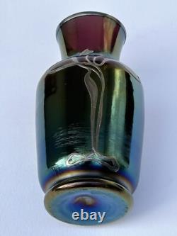 Sublime ancien VASE LOETZ Art Nouveau verre irisé fleur incrustation d'argent