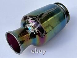 Sublime ancien VASE LOETZ Art Nouveau verre irisé fleur incrustation d'argent