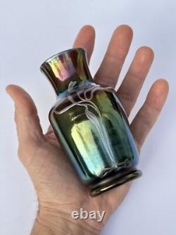 Sublime ancien VASE LOETZ Art Nouveau verre irisé fleur incrustation d'argent