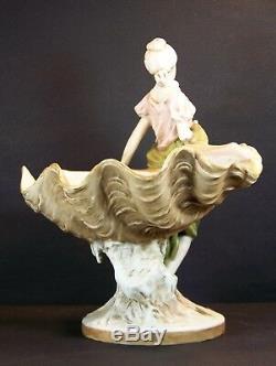 Superbe Ancien Ravier Vase Femme Conque Royal Dux Amphora Austria Art Nouveau