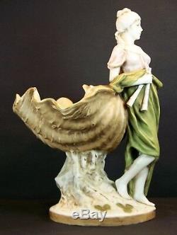Superbe Ancien Ravier Vase Femme Conque Royal Dux Amphora Austria Art Nouveau