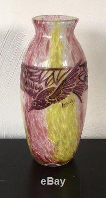 Superbe Et Grand Rare Vase Art Nouveau decor Doiseau Signé Legras