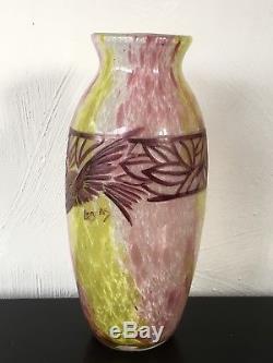 Superbe Et Grand Rare Vase Art Nouveau decor Doiseau Signé Legras