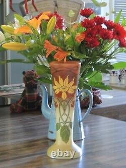 Superbe Grand Vase Décor Florale Émaillé Legras Art Nouveau
