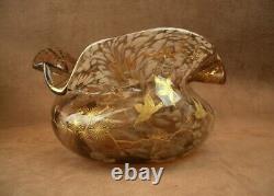 Superbe Importante Coupe Vase Col Mouchoir Art Nouveau En Verre Ernest Leveillé