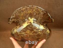 Superbe Importante Coupe Vase Col Mouchoir Art Nouveau En Verre Ernest Leveillé