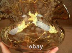 Superbe Importante Coupe Vase Col Mouchoir Art Nouveau En Verre Ernest Leveillé