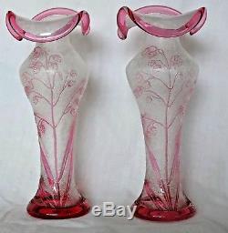 Superbe Paire De Vases En Cristal De Baccarat Degage A L'acide Art Nouveau