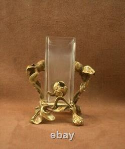 Superbe Petit Vase Art Nouveau Bronze Iris Baccarat Escalier De Cristal