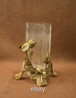 Superbe Petit Vase Art Nouveau Bronze Iris Baccarat Escalier De Cristal