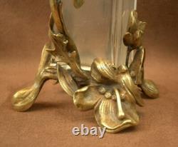 Superbe Petit Vase Art Nouveau Bronze Iris Baccarat Escalier De Cristal