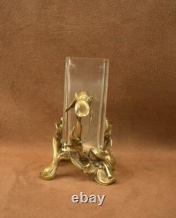 Superbe Petit Vase Art Nouveau Bronze Iris Baccarat Escalier De Cristal