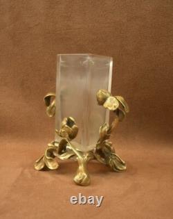 Superbe Petit Vase Art Nouveau Bronze Iris Baccarat Escalier De Cristal