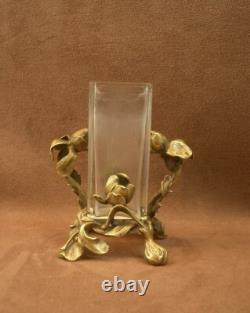 Superbe Petit Vase Art Nouveau Bronze Iris Baccarat Escalier De Cristal