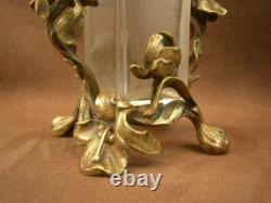 Superbe Petit Vase Art Nouveau Bronze Iris Baccarat Escalier De Cristal