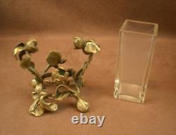 Superbe Petit Vase Art Nouveau Bronze Iris Baccarat Escalier De Cristal