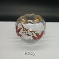 Superbe Rare Petit Vase Baccarat Art Nouveau Cristal Décor Fleur Oiseau Papillon