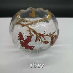 Superbe Rare Petit Vase Baccarat Art Nouveau Cristal Décor Fleur Oiseau Papillon