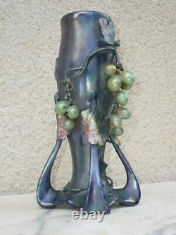 Superbe Vase Amphora Art Nouveau Austria Boheme Irise Reflets Metalliques 1900