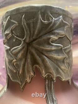 Superbe Vase Art Nouveau Travail autrichien Verre dépoli mauve et étain 1900