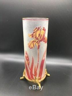 Superbe Vase Baccarat Gravé A Lacide Decor De Fleur Et Reflet Doré Art Nouveau