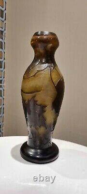 Superbe Vase En Pate De Verre Art Nouveau LEGRAS aux Marrons Old Vase 1900 23cm