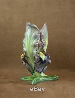 Superbe Vase Iris En Barbotine Art Nouveau De Delphin Massier Vallauris