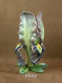 Superbe Vase Iris En Barbotine Art Nouveau De Delphin Massier Vallauris