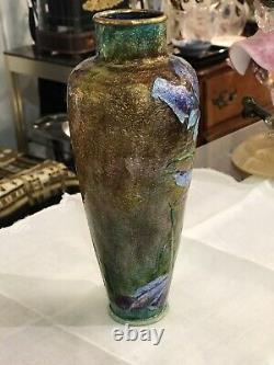 Superbe Vase Signe A Marty Faure Émaux Polychrome Sur Cuivre Art Nouveau Limoge