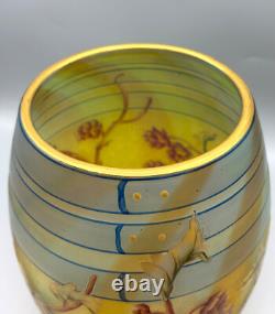 Superbe Vase Tonneau Pate De Verre Art Nouveau Aux Houblons Daum Nancy 1895