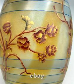 Superbe Vase Tonneau Pate De Verre Art Nouveau Aux Houblons Daum Nancy 1895