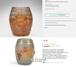 Superbe Vase Tonneau Pate De Verre Art Nouveau Aux Houblons Daum Nancy 1895