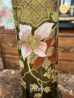 Superbe Vase Verre Emaille Art Nouveau Dans Le Gout De Legras