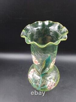 Superbe Vase verre soufflé Ouraline LEGRAS Montjoye Art Nouveau Oeillets émaillé