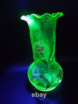 Superbe Vase verre soufflé Ouraline LEGRAS Montjoye Art Nouveau Oeillets émaillé