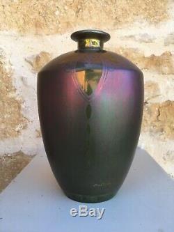 Superbe et Grand Vase irisé ART NOUVEAU MONTIERES AMIENS dlg Massier Barol 25 cm