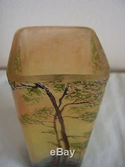 Superbe et authentique vase LEGRAS dégagé à l'acide art nouveau signé