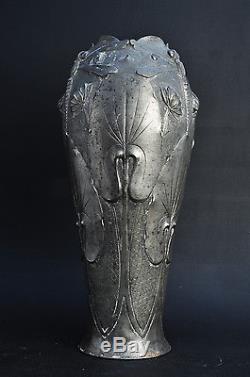 Superbe grand Vase Ermenault Art Nouveau 1900 Etain Antique Jugendstil vase