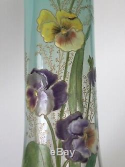 Superbe paire de vases Art Nouveau aux pensées par Legras French enameled glass