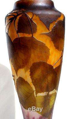 Superbe vase Daum peuplier, parfait, 31.5 cm, era galle 1900 art-nouveau