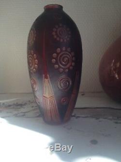 Superbe vase soliflore Art nouveau signé d'Argental (Paul Nicolas) décor dégagé