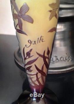 Superbe vase soliflore en pate de verre Art nouveau signé Gallé