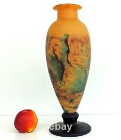 TIEF Grand VASE EN PATE DE VERRE MARMOREEN STYLE ART NOUVEAU (41cm) Signé